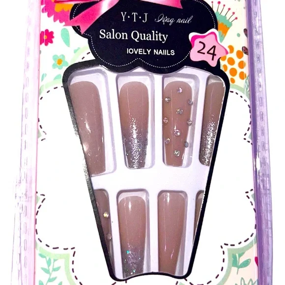 RHINESTONE AND GLITTER LONG COFFIN PRESS ON NAILS - Picture 3 of 3